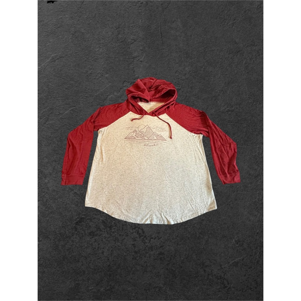 Blue 84 Alaska Hoodie Women XL Red Grey Mountain Graphic Raglan JTAR